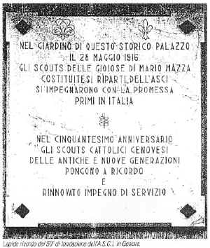 Lapide 
a ricordo del 50 anno di fondazione dell'ASCI a Genova